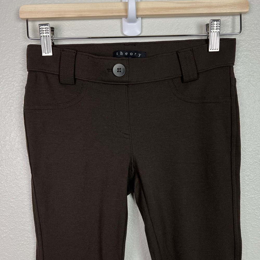 Theory A-Line Pull-On Pant Double Knit Jersey Dark Brown Slim Leg Size P XS - Picture 5 of 10